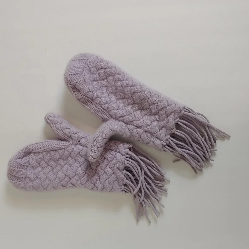 Vintage Cashmere‎ Mittens Gloves Knit Purple Lavender Fringe Boho Scandi Girl